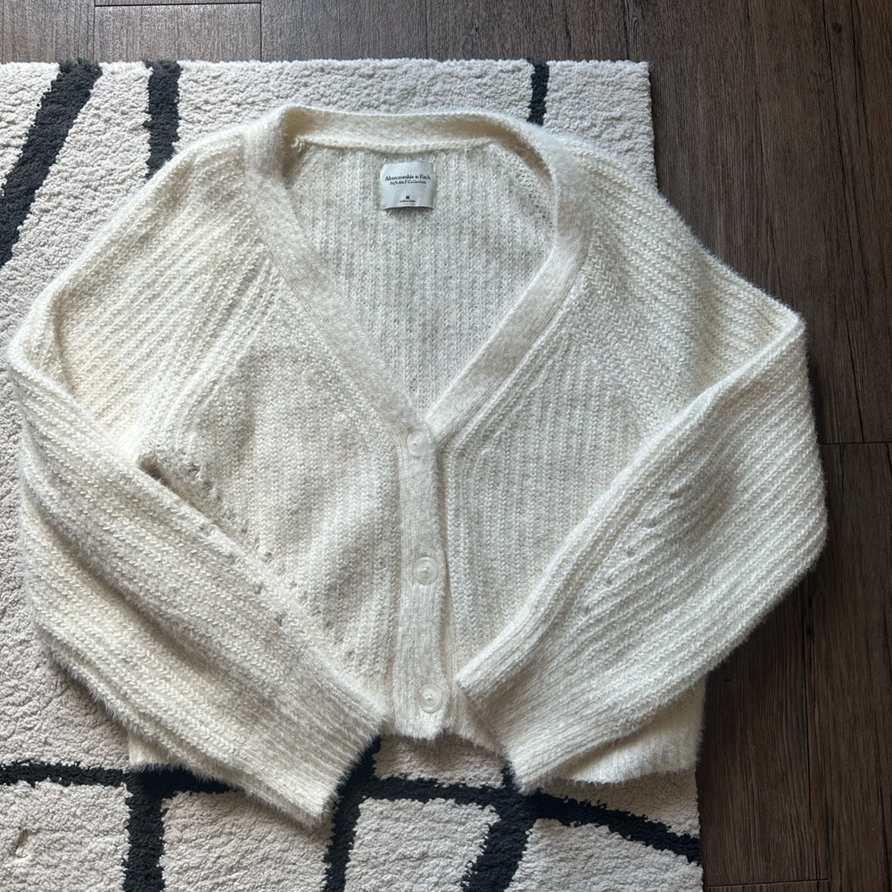 Abercrombie & Fitch White Ribbed Cardigan Sweater